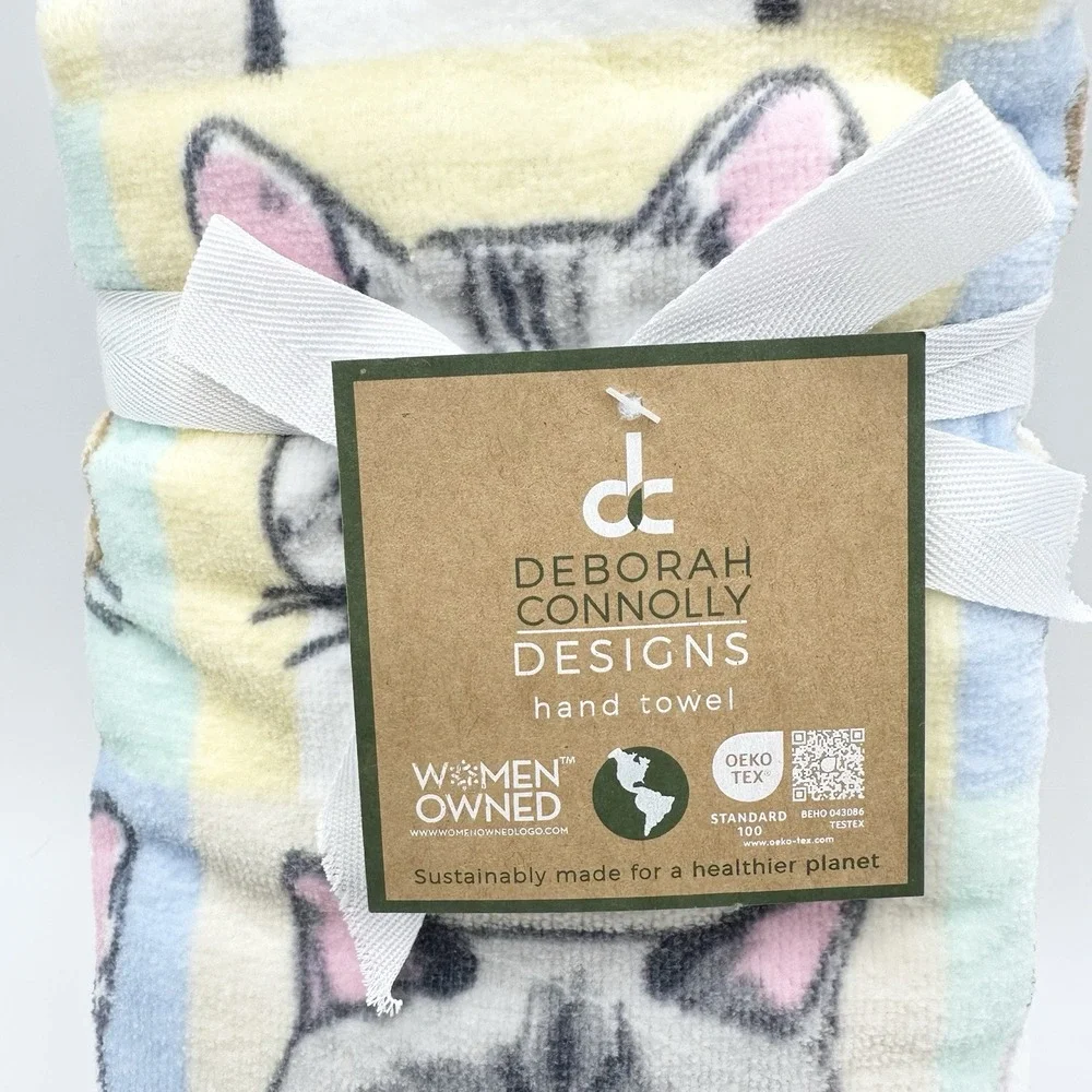 2 Deborah Connolly Designs Cat Portraits Hand Towel Colorful Cats NWT